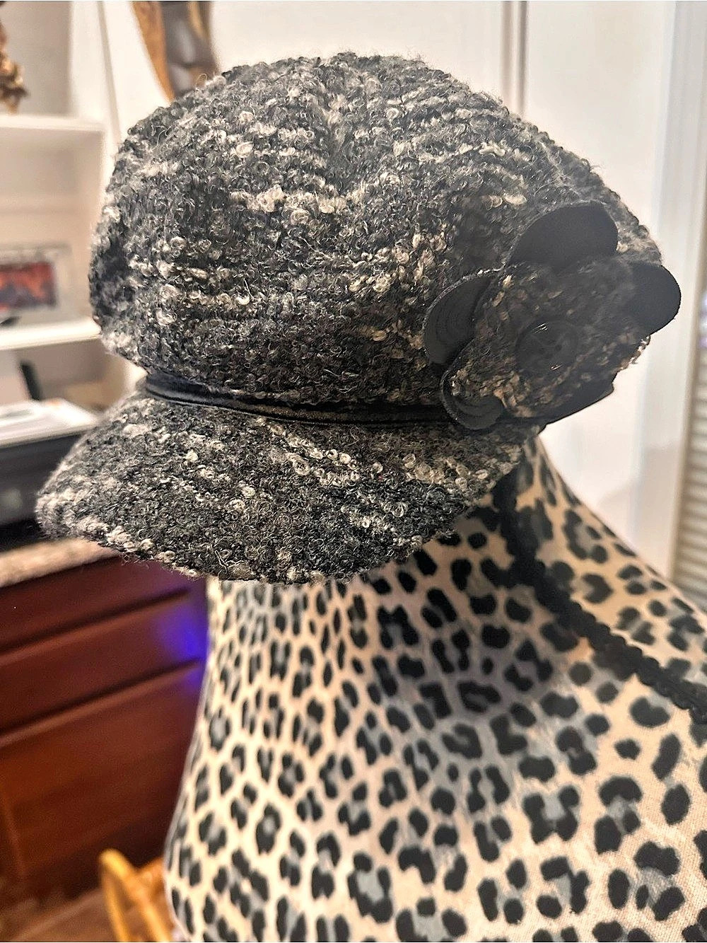 C.C. Exclusives Boucle Tweed Newsboy Cap with Flower Gray